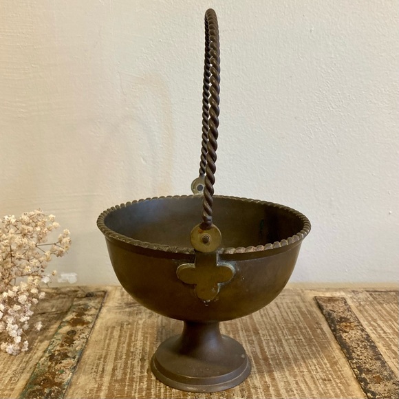 Footed Metal Decorative Bowl with Handle 10.5” Tall - Picture 5 of 15